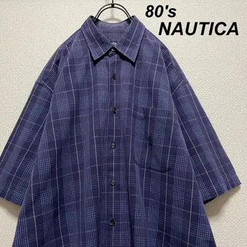 80s 빈티지 노티카 체크 셔츠 네이비 소문자 택 [레어]