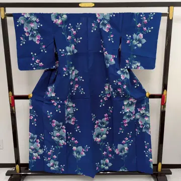 유카타 목화 파란색 바탕에 예쁜 꽃 기모노 U-7212