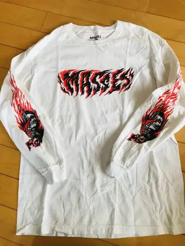 MASSES L 사이즈 롱 T 스컬 파이어 패턴 할리 티셔츠