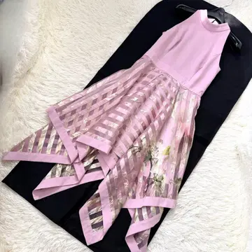 테드 베이커 아지메 헴 보더 플라워 절개 원피스 꽃무늬 핑크