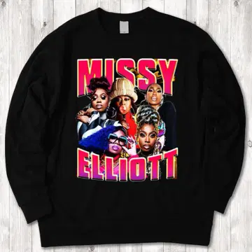 Missy Elliott 펜픽 스타일 랩 티 블랙 맨투맨 XL