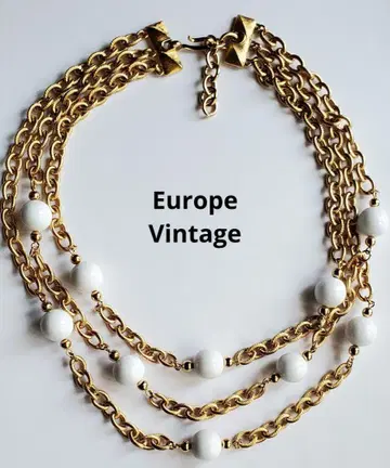 Europe Vintage 빈티지 화이트 3중 레이어드 목걸이 주얼리