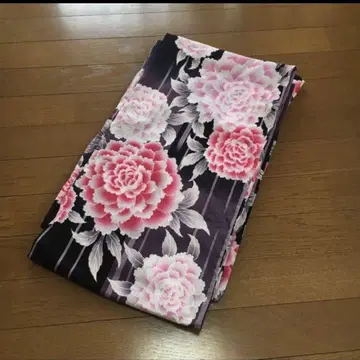 꽃무늬 유카타 블랙 보라색 핑크 모란