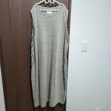 프릿. 린넨. 면. 앞뒤 절개 원피스. 스트라이프.
