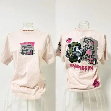 PANDIESTA 팬디에스타 티셔츠 블랙 M 자수 프린트 핑크