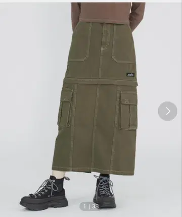 X-girl CONVERTIBLE SKIRT 데님 스커트 올리브