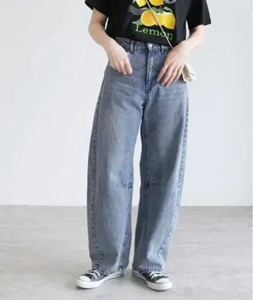 reca 레카 데님 배럴 레그 팬츠 블루 F 사이즈 와이드 레그