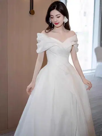 오프숄더 A 라인 웨딩 드레스