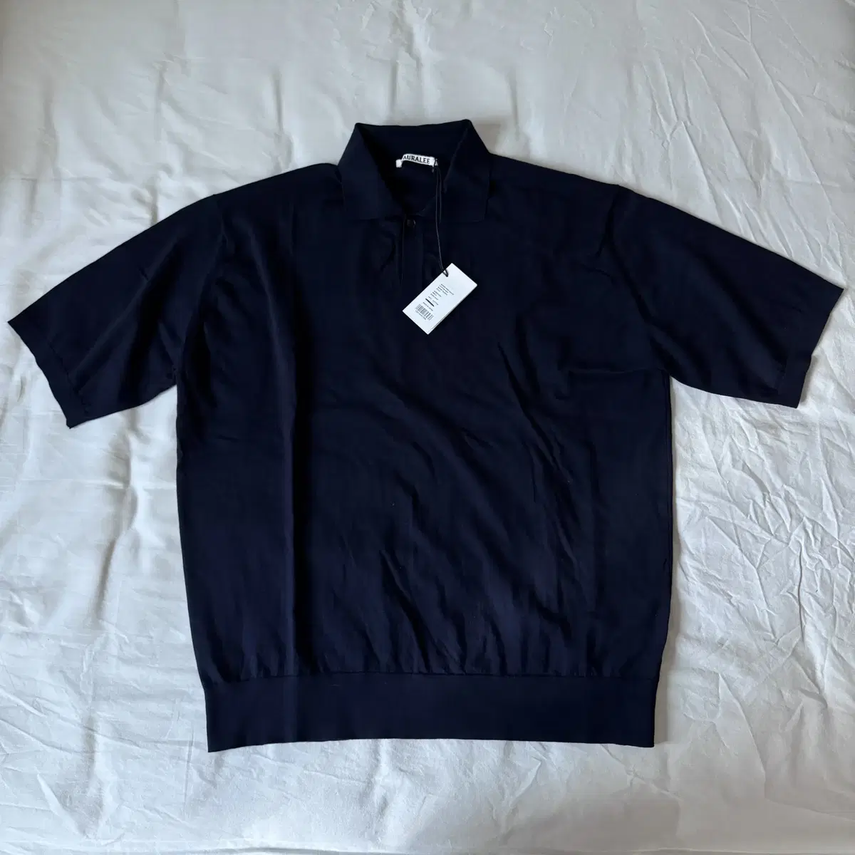 AURALEE KNIT POLO ネイビー0 PRODUCT DYED WOOL KNIT POLO