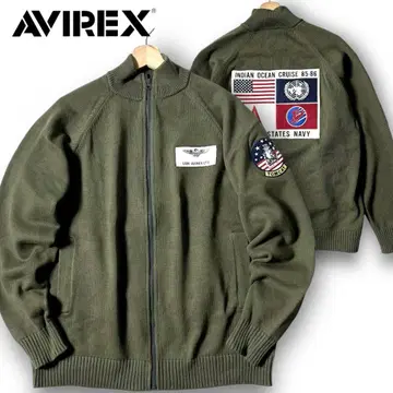 XL AVIREX TOPGUN 드라이버 니트 자켓 올리브