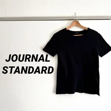 JOURNAL STANDARD 블랙 반팔 티셔츠 리브 디자인 심플