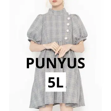 미사용 새상품 PUNYUS 글렌체크 펄 버튼 원피스 5L