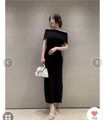 SNIDEL 오프숄더 롱 니트 원피스 블랙