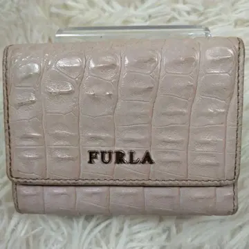 FURLA 접이식 지갑 악어 엠보싱 미니 지갑 베이지 아이보리