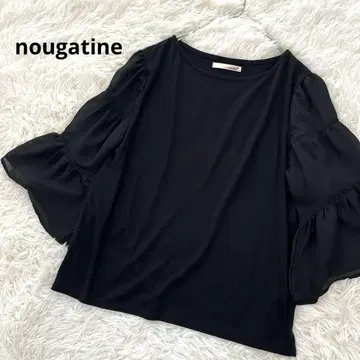 누가티네 시어 블라우스 쉬폰 소매 부드러운 걸리시 블랙