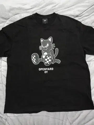 OPENYARD 블랙 티셔츠 고양이 프린트
