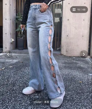 SPIRALGIRL 사이드 오벌 홀 데님