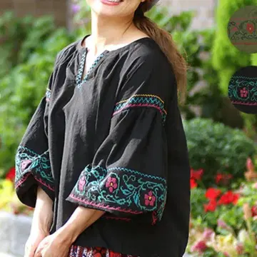 TITICACA 에스닉 벌룬 소매 자수 블라우스 프리 사이즈