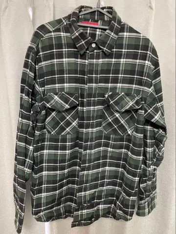Edwin 그린 계열 체크 플란넬 셔츠 XL