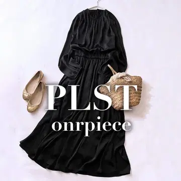 PLST 플라스테 롱 원피스 개더 포멀 블랙 긴팔 포멀