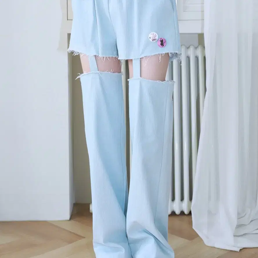 ●CLUT STUDIO● 1 1 denim cut out pants - LIGHT BLUE ○CLUT STUDIO○ 1 1 denim cut out pants - LIGHT BLUE