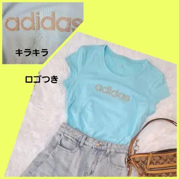아디다스 스카이블루 글리터 티셔츠 헤이세이 갸루 Y2K 패션
