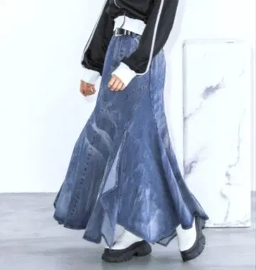 PAGEBOY 시어 블리치 데님 롱 스커트