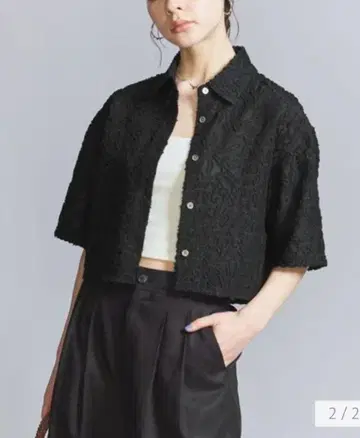 뷰티 & 유스 컷 자카드 숏 슬리브 셔츠 블랙