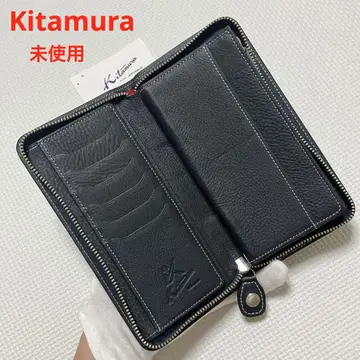 미사용 Kitamura 키타무라 가죽 라운드 지퍼 장지갑 다크 네이비