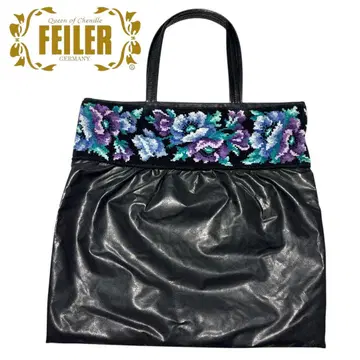 [새상품급] FEILER 페이러 토트백 꽃무늬 자수 블랙