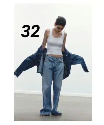 자라 하이웨스트 크로스오버 와이드 레그 청바지 32 완판템