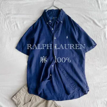 RALPH LAUREN 네이비 린넨 100% 반팔 셔츠
