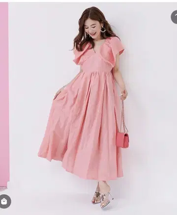 오블리 핑크 린넨 프릴 원피스