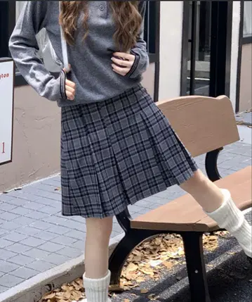 HALEY PESCA/긱 체크 미디엄 플리츠 스커트