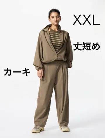 유니클로 울트라 스트레치 액티브 와이드 팬츠 카키 2XL 짧은 기장