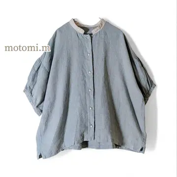 motomi.m/린넨 작가 린넨 클레릭 셔츠 밴드 카라 핸드메이드