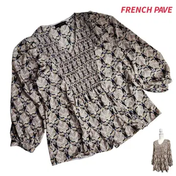 FRENCH PAVE 페이즐리 올 패턴 셔링 긴팔 튜닉 84656