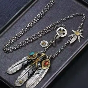 새상품 페더 목걸이 보헤미안 깃털 모티브 목걸이
