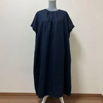 무인양품 린넨 100% 롱 원피스 네이비 포켓 부착 여름 내추럴