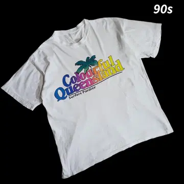 올드 서프 90s 싱글 스티치 형광 프린트 티셔츠 화이트 68841