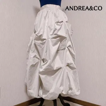 ANDREA&CO 타프타 벌룬 스커트 롱 스커트 나일론 화이트