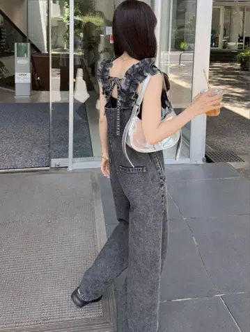 GRL 숄더 프릴 백 리본 데님 올인원 dh1285