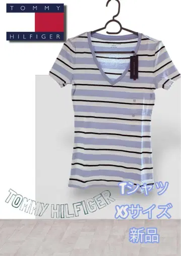 새상품! Tommy Hilfiger 스트라이프 V넥 티셔츠 XS
