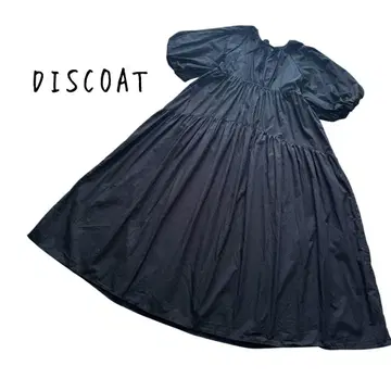 DISCOAT 볼륨 벌룬 소매 티어드 롱 원피스 블랙