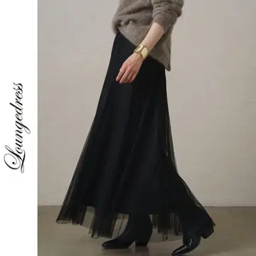 Loungedress 얇은 명주 그물 플레어 스커트