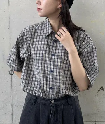 kutir 시어서커 체크 셔츠 블루