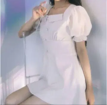 Bubbles 시어 슬리브 반팔 아이보리 프릴 리본 지뢰 양산형