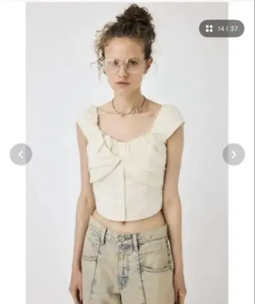 MOUSSY 레이어드 게더드 블라우스 아이보리