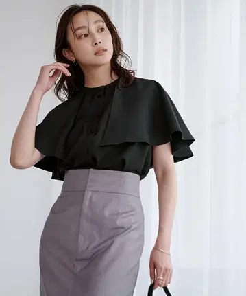 Yours 밴드 카라 케이프 블라우스 블랙