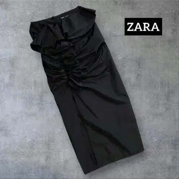 새상품급! 자라 프릴 슬릿 나일론 스커트 BLACK